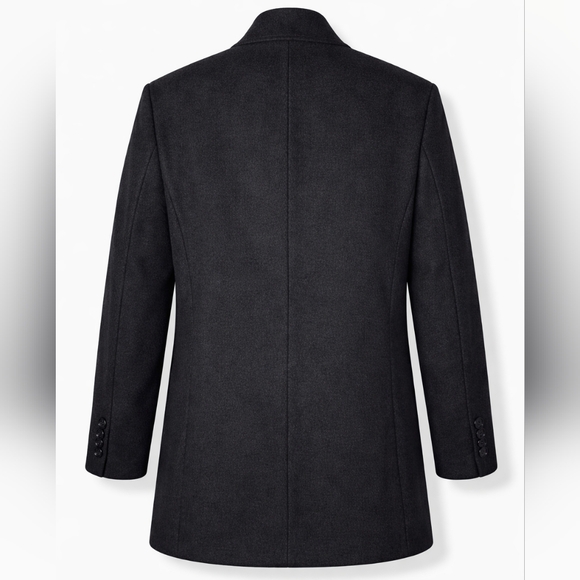 Men’s Jet Black Wool Blend Car Coat Tailored Classic Minimalist Jacket Size Med - Picture 4 of 16